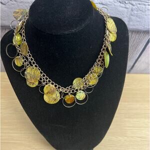 Vintage Womens Colorful Pearlescent Shell Necklace Silver Tone Rings & Chain